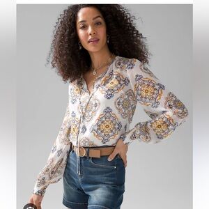 WHBM chiffon tie-neck blouse